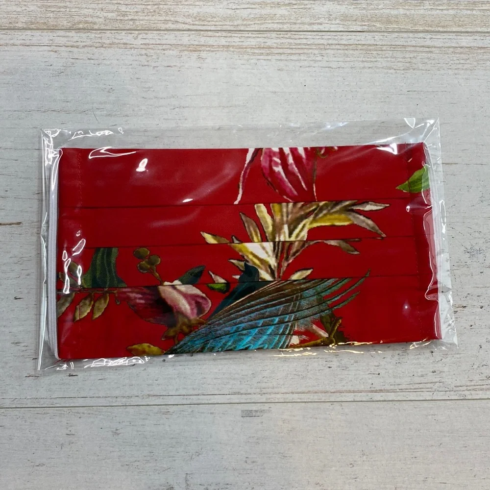 Johnny Was Red Print Cotton Sateen Face Mask
